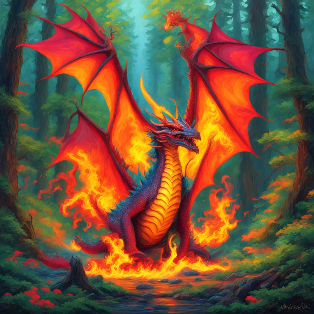 masterpiece painting of a dragon breathing fire in southern Oregon forest1 vector art03 digital flat Miyazaki Monet hd 8