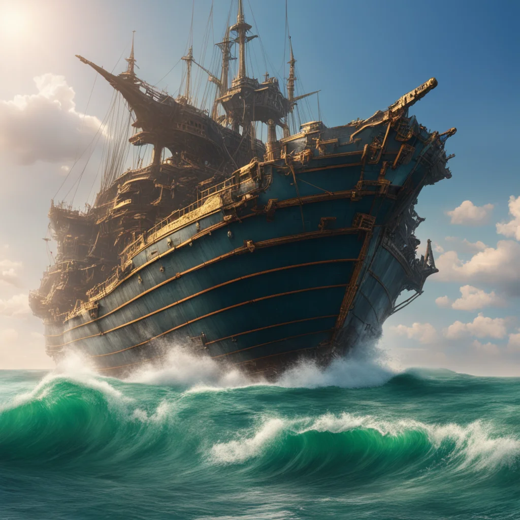 medieval battle Mechas attacking a merchant ship on the high seas matte painting highly detailed hyper realistic cinemat