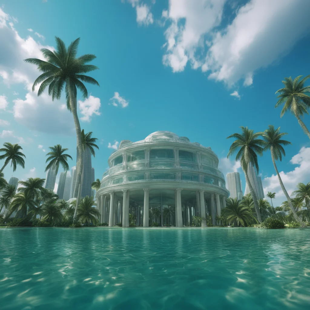 miami flooded deep underwater  mimai towers under domes   beautiful colours ornate technology   exterior ultrawide shot establishing shot cinematic f