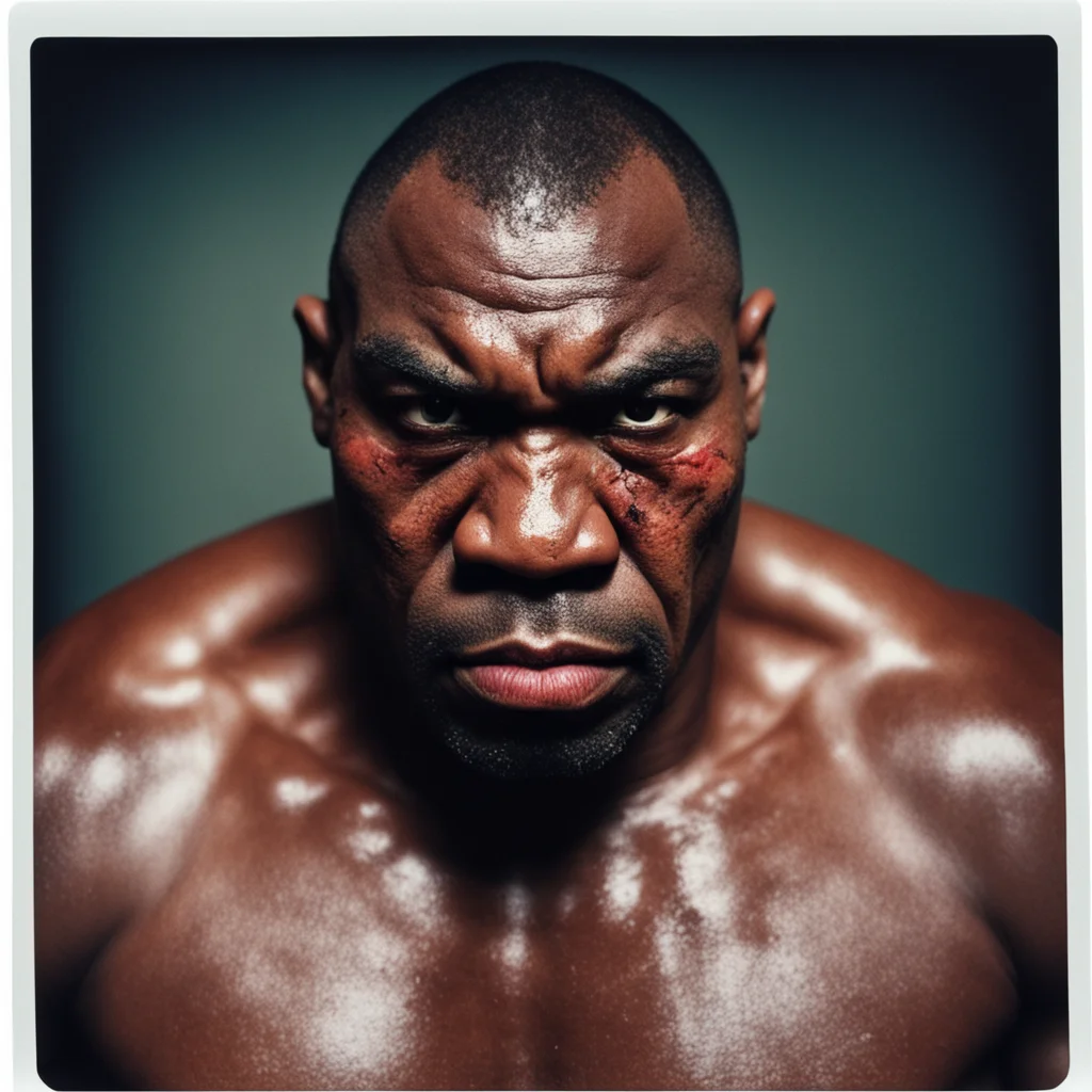 mike tyson vampire boxer face and body after match bruised broken beaten and damaged  photgraph ringsied on instax
