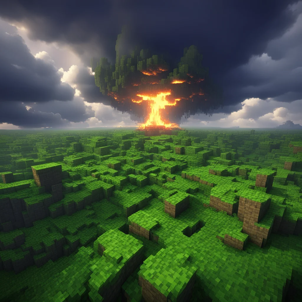 minecraft landscape embossed creepers everywhere explosions moody dark forboding clouds rain ar 169