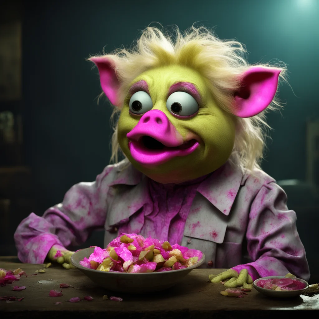 miss piggy as a zombie eating heisenberg terrifying horror octane render cinematic lighting in the style of Craig Mullin