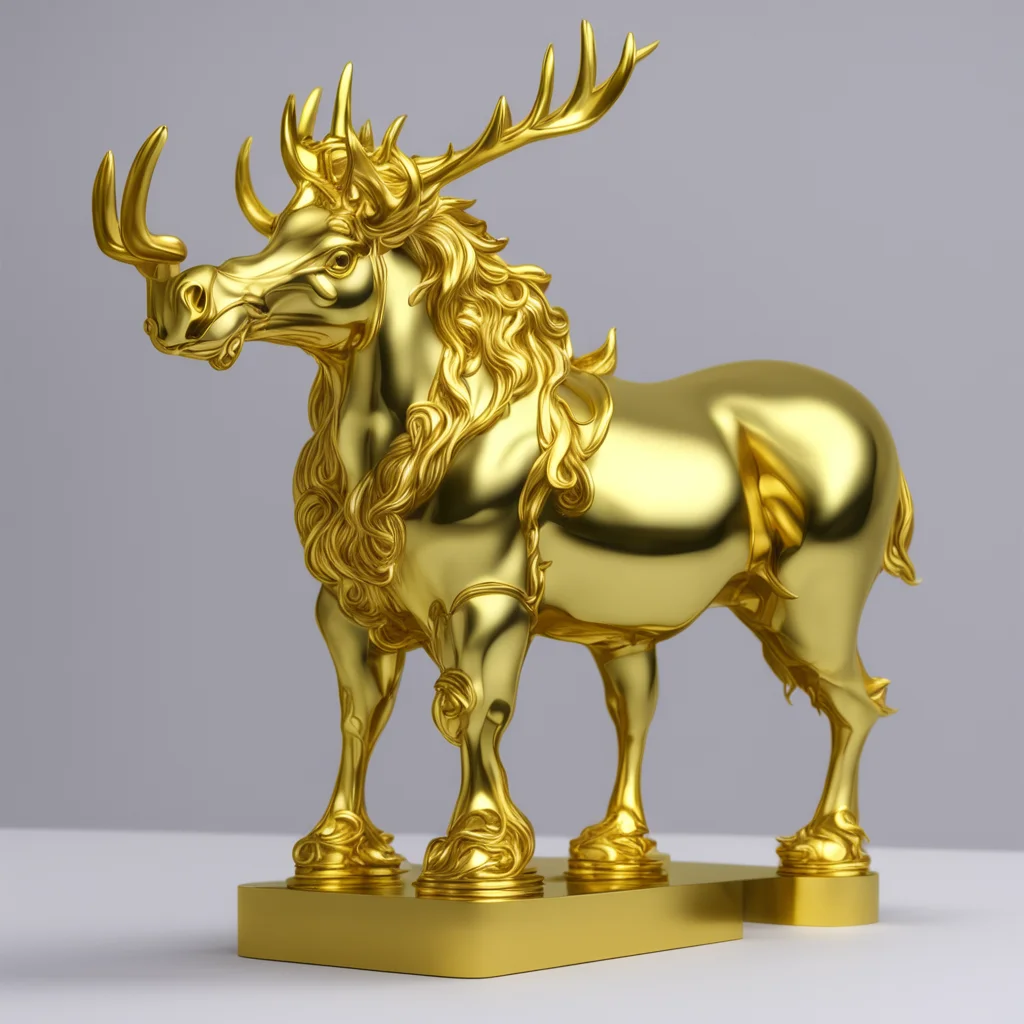 moose solid gold unicorn statue symmetrical 8k d&d