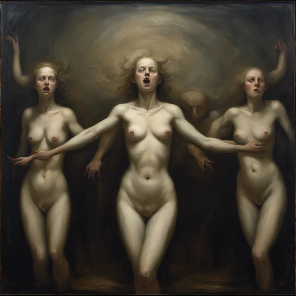 multiple armed female god odd nerdrum oil painting dark horror screaming evil