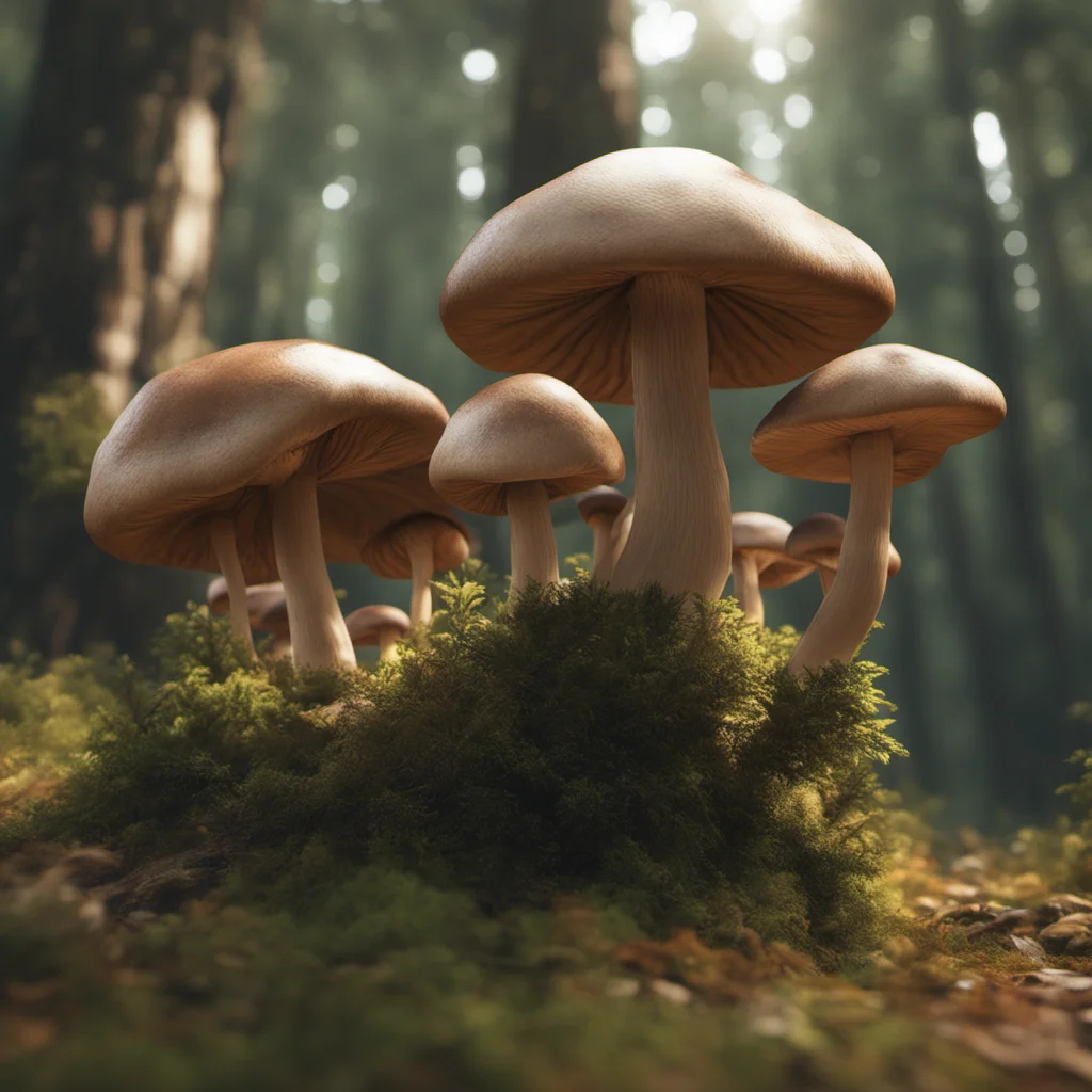 mushrooms with ultra realistic faces forest super wide angle octane render 8K