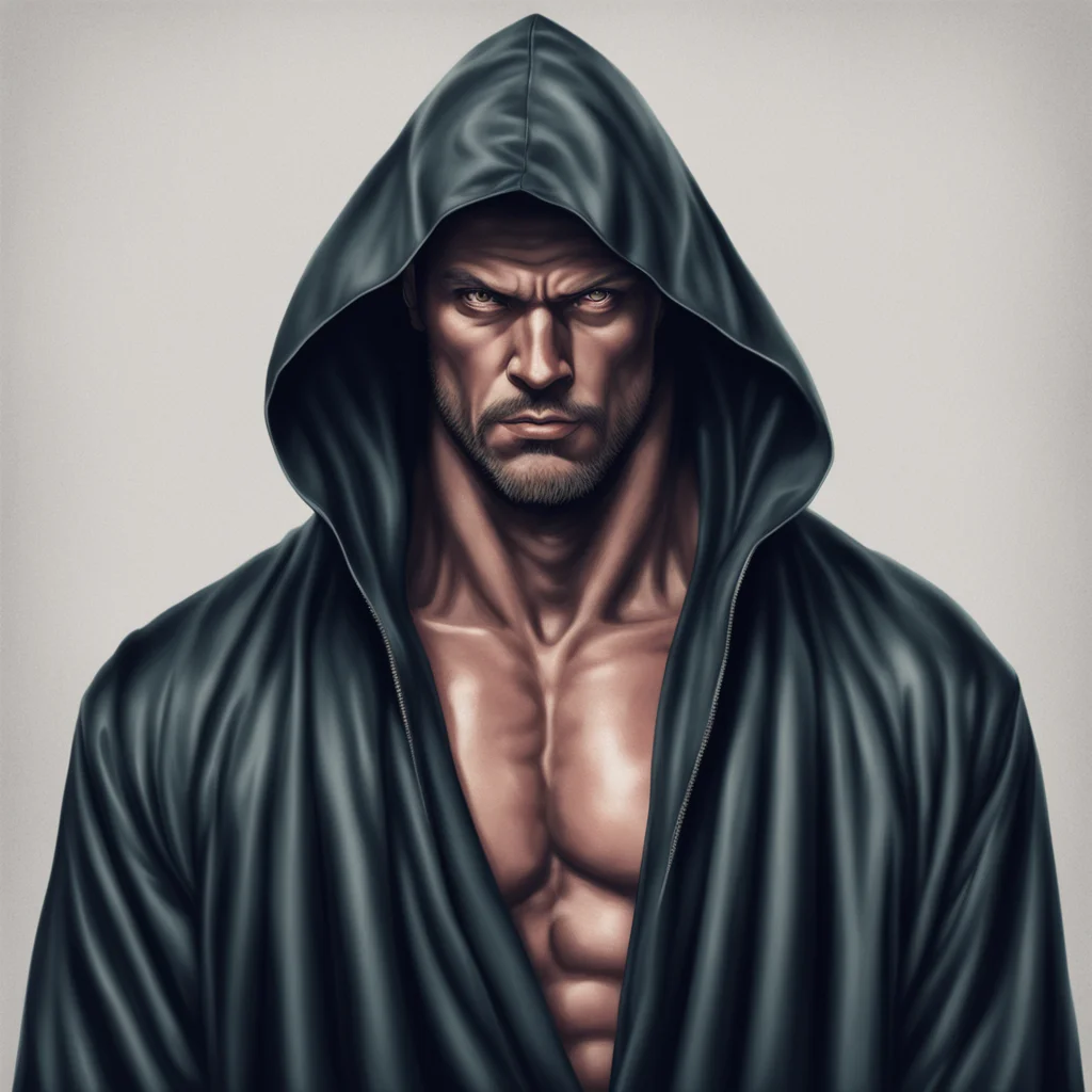 mysterious pro wrestler in a hooded gown detailed hyper realistic in the style of a 1970’s illustration
