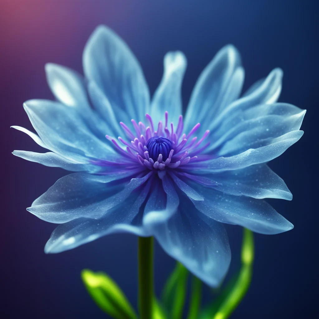 mystical blue flower ethereal and transparent petals ghostly cosmic pistil magical glow movement psychedelic vibrant twi