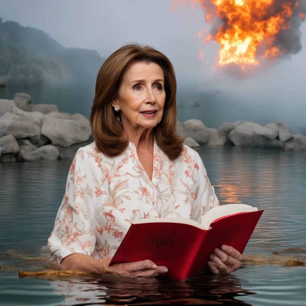 nancy Pelosi reading poetry in a lake of fire