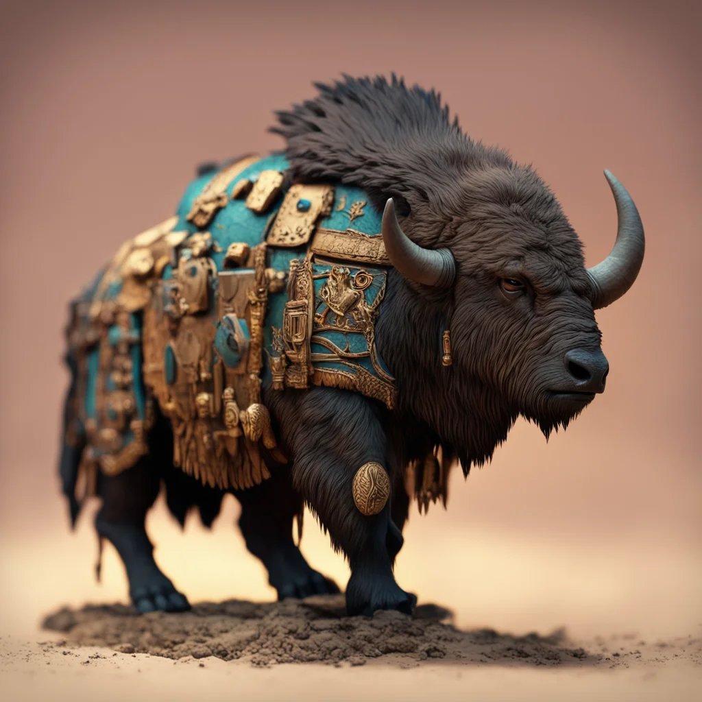 native american bison as a Warhammer 40000 figurine in the style of a Wes Anderson diorama rendered in octane in style o
