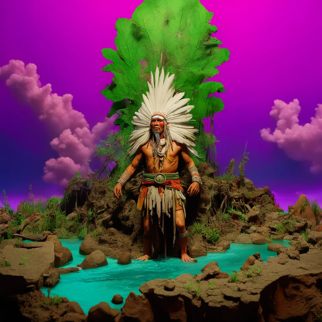native chief rising out of oil spill8 Potawatomi6 detailed claymation diorama rendered in octane4 by Roger Dean Wes Ande