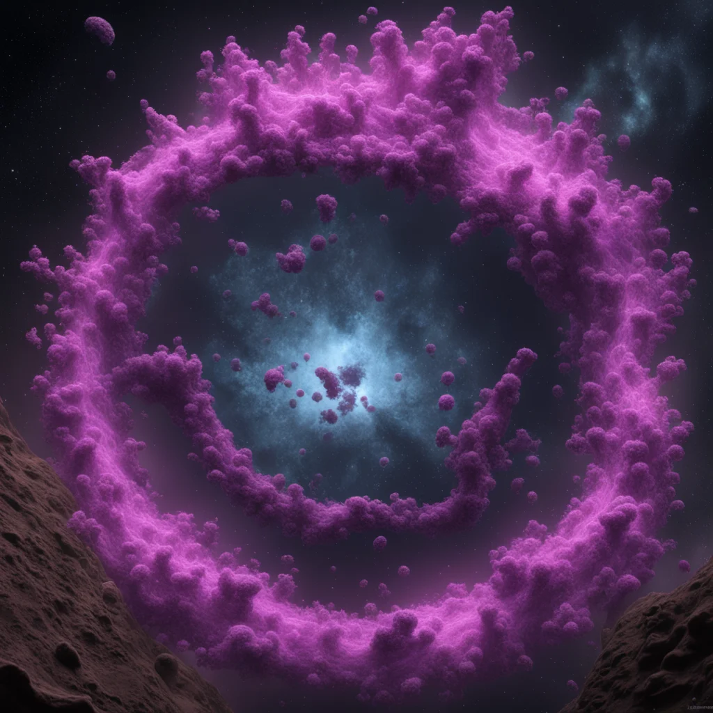 nebula gigantic interstellar portal floating microbacteria fibers fungi weave woven dancing on dwarf planet 4k entanglem