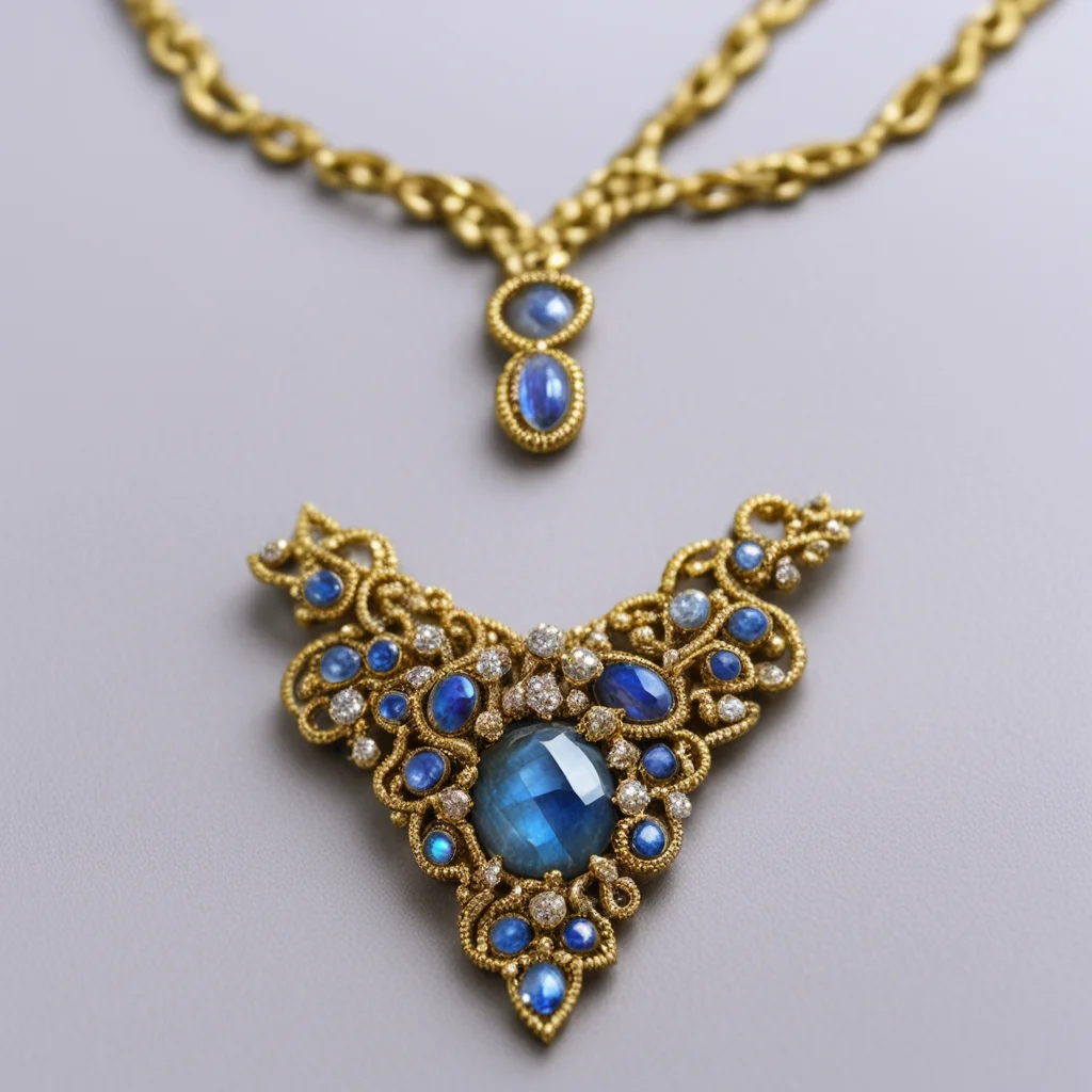 necklace ornate gold labradorite opale saphir diamond realistic