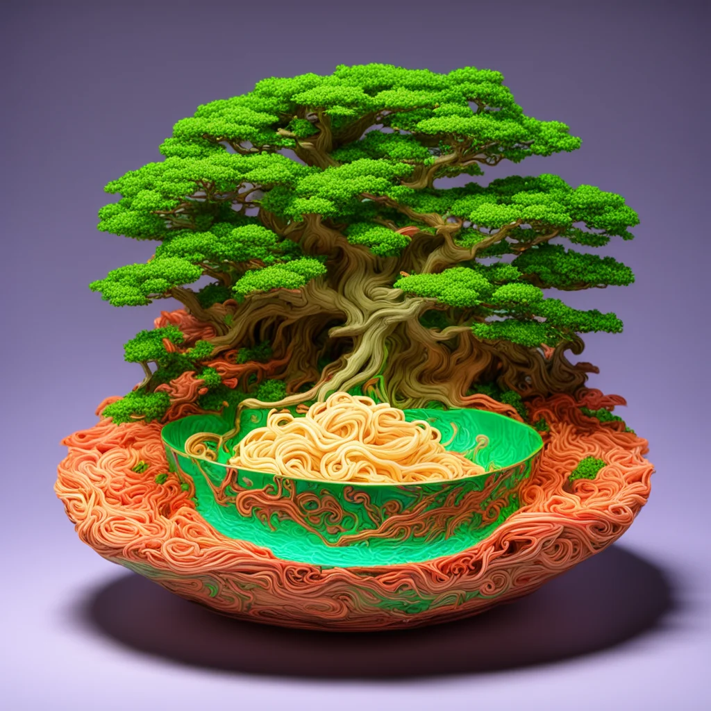 neon bowl of ramen noodle soup with chopsticks map lowtech system  ornate  carved from opal by tsutomu nihei freight con