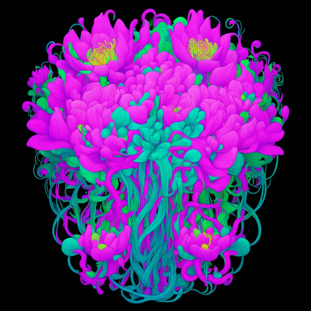 neon brain with nervous system flowering lotuses in the style of james jean