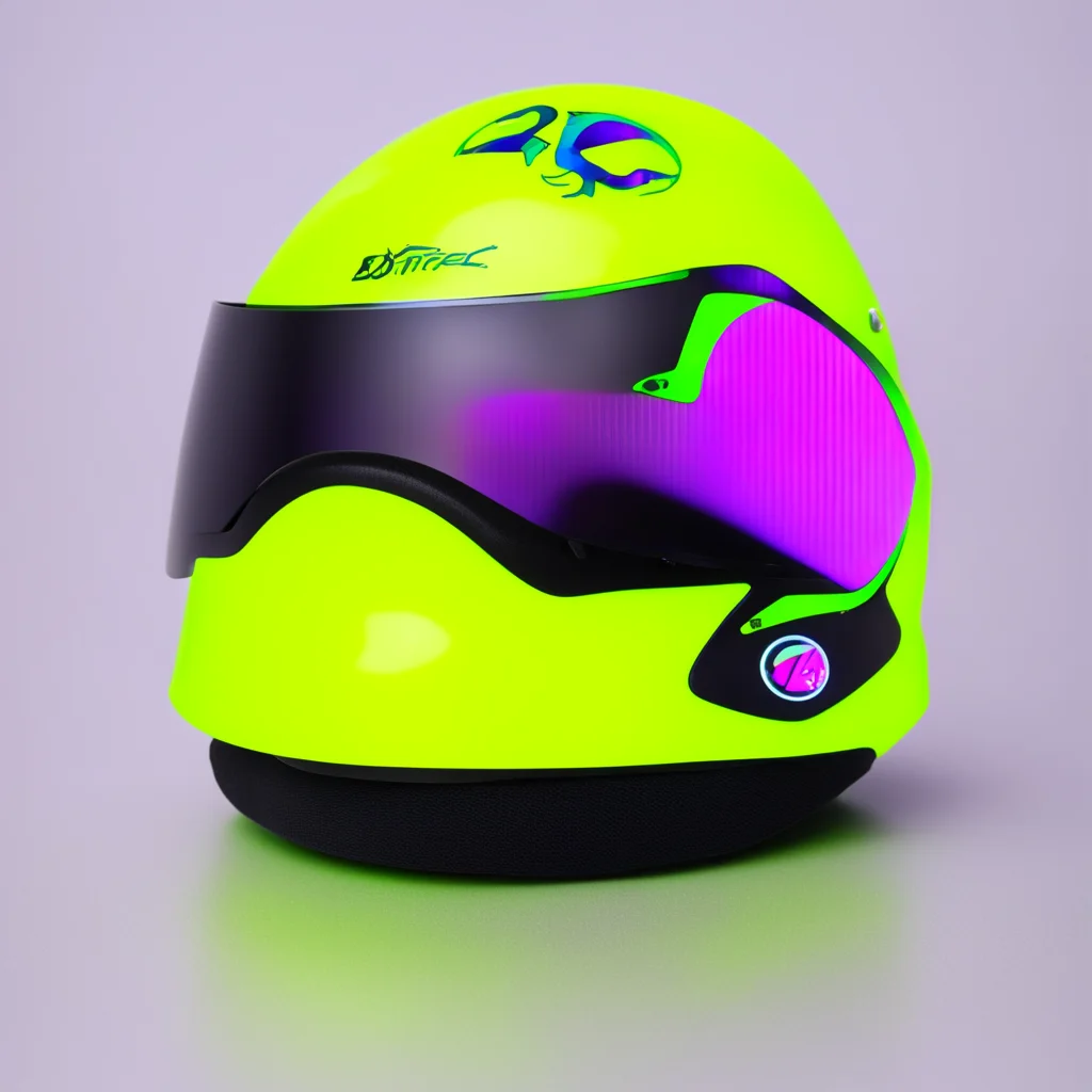 neon yellow motorbike helmet with 20 stickers and a iridescent visor