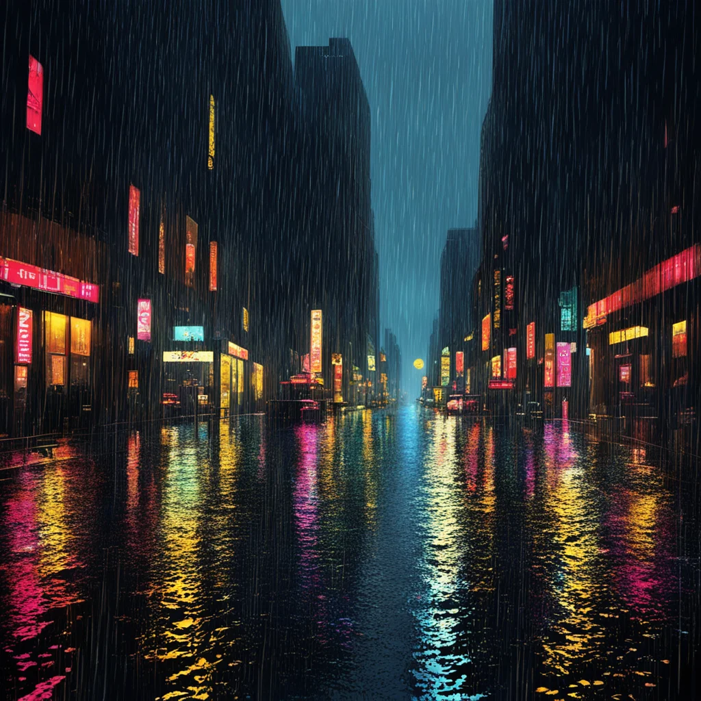 new york rain mysterious 1970 night digital art raytraced reflections