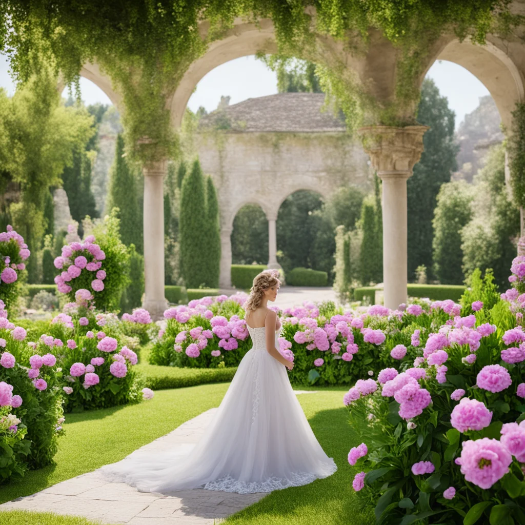 newweds wedding flowers marriage Italy gardens magila concept art 8k