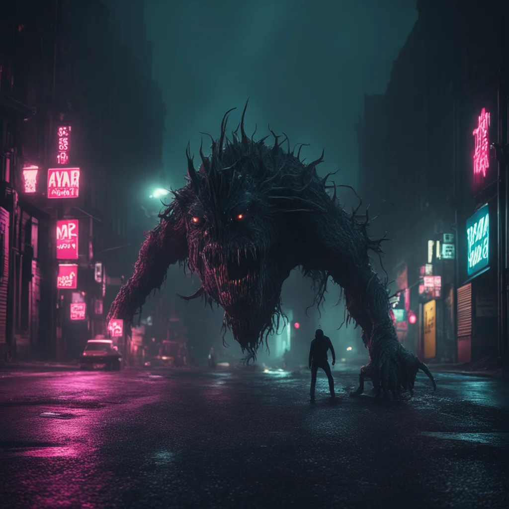 nightmare monster late night streets weird light cinematic ar 169