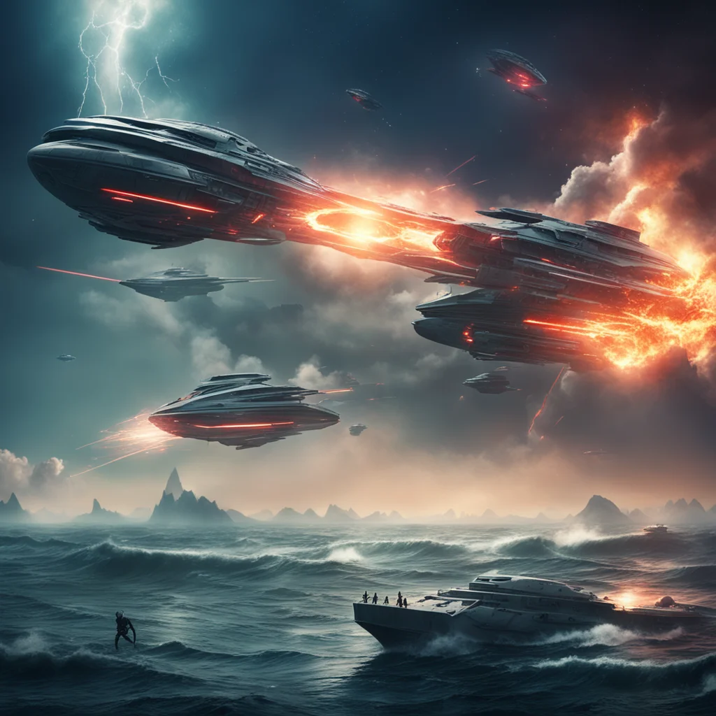 no mans land of a futuristic battle between aliens and humans ships firing laser beams