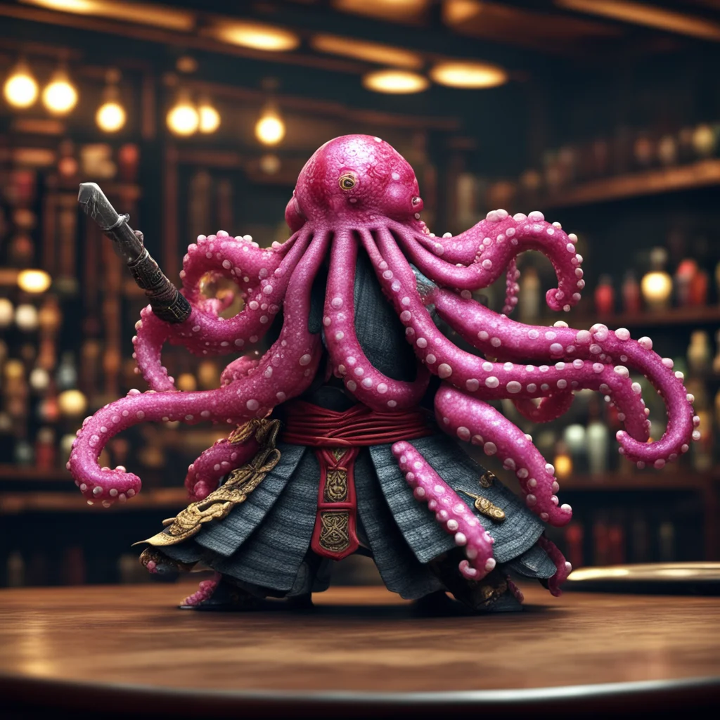 octopus samurai battle pose traditional japanese bar background spot lightshighly detailed 3d render 8k resolution ar 91