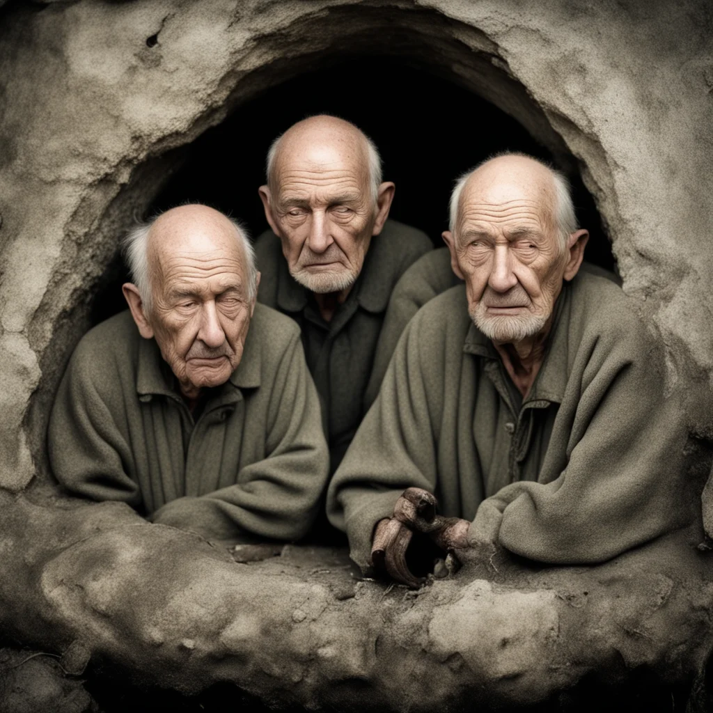 old men with bulbous noses hiding in a well grotty crying hyper realism old photo 1989 —h 2000 —w 1000