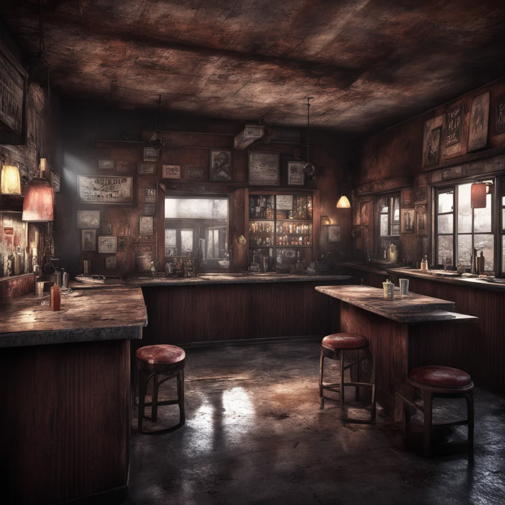 old smoky dive bar  abandoned  dilipidated  interior  filled with zombies  hyper realism  rendered in octane  ghost  w 6