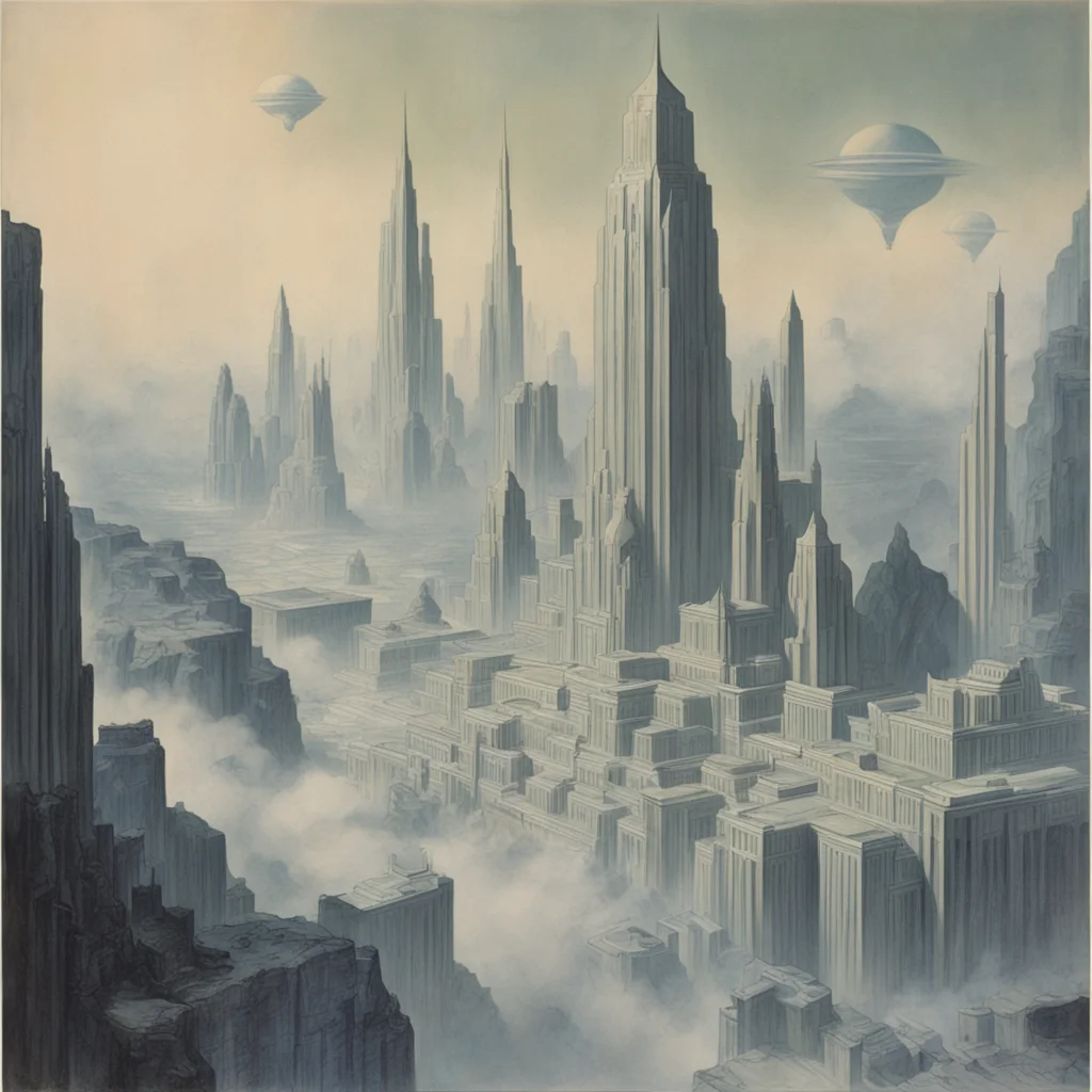olympus marble hovering city foggy pale epic pulp art fantasy magazine circa 1968 ar 1117