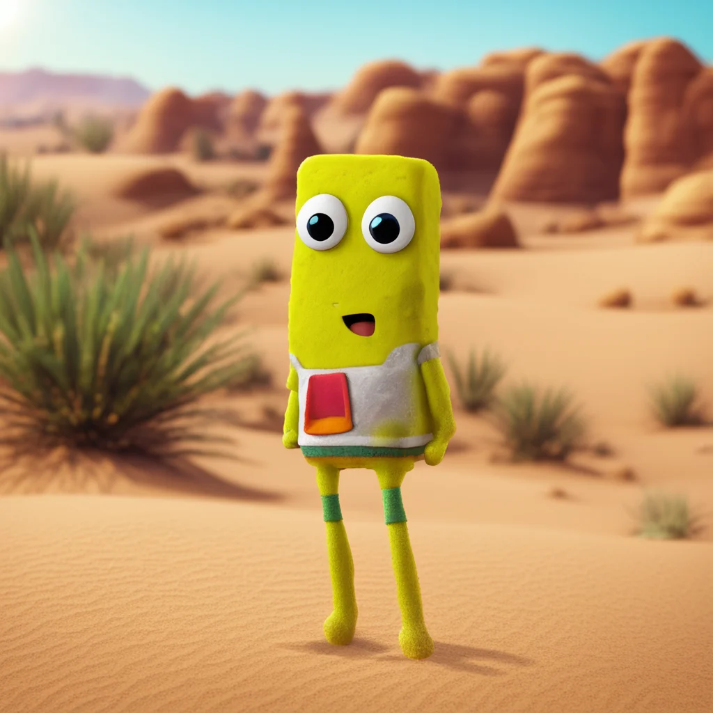 one [SpongeBobs face] standing in desert fit in screen20 African animals on the side5 oasis5 ultra detail SpongeBob styl