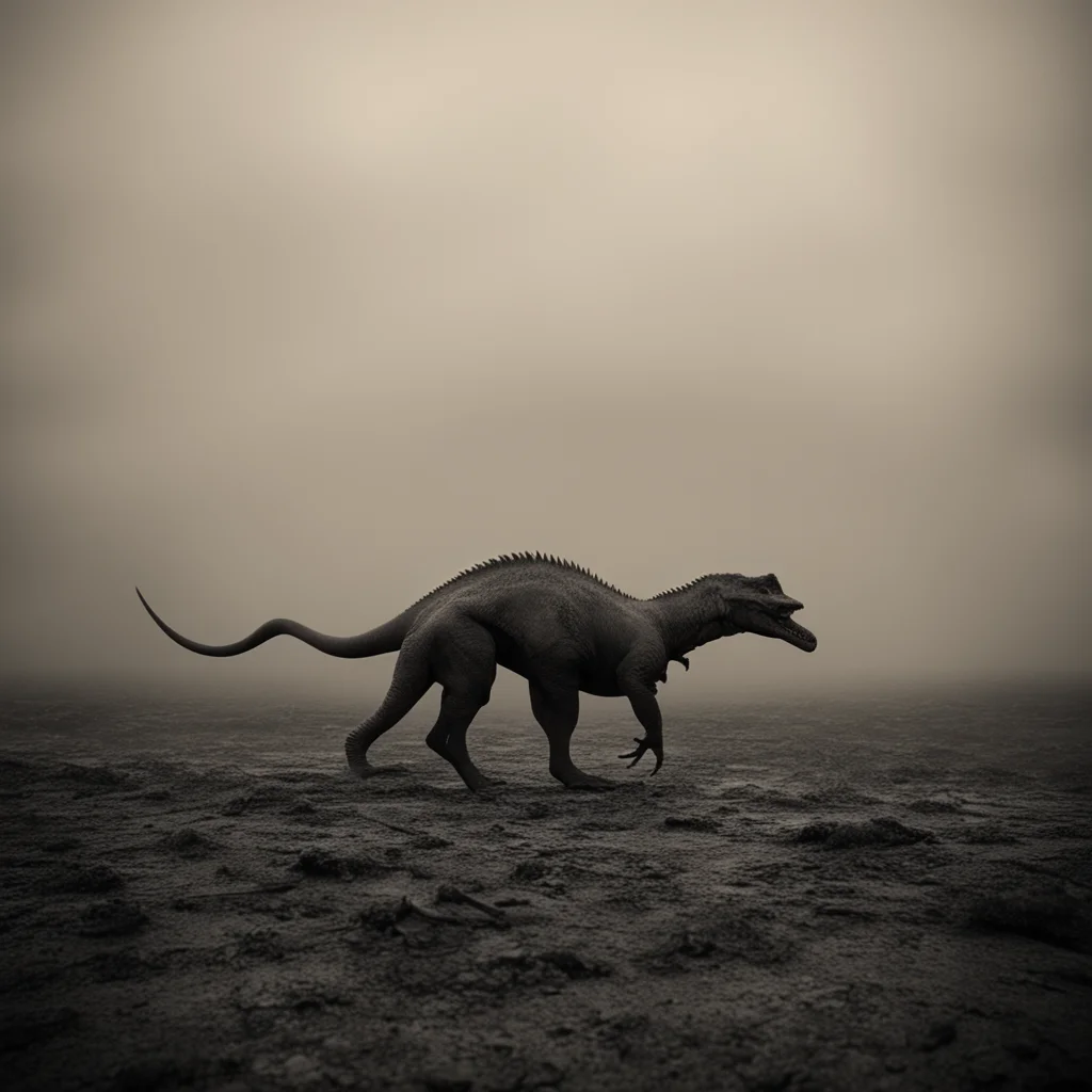 one houndred dinosaurs very far in the horizon siloutte muddy foggy grain rain night thunder in the style of sepia long 
