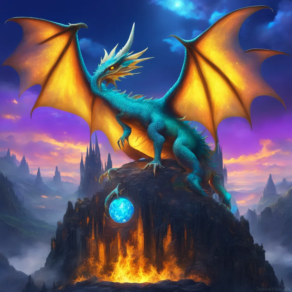 opal dragon on top of Hogwarts fire flies