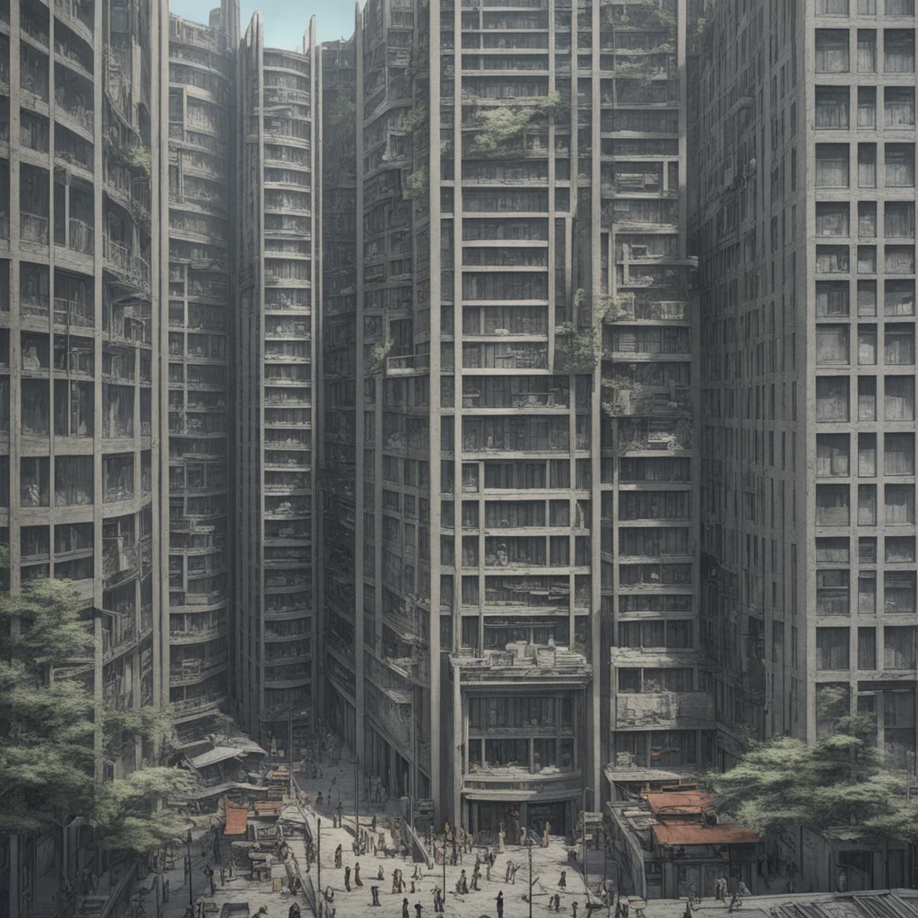 optical illusion architecture  Soviet brutalism  dense crowded city  highly detailed environment  Ghibli Matte Painting 