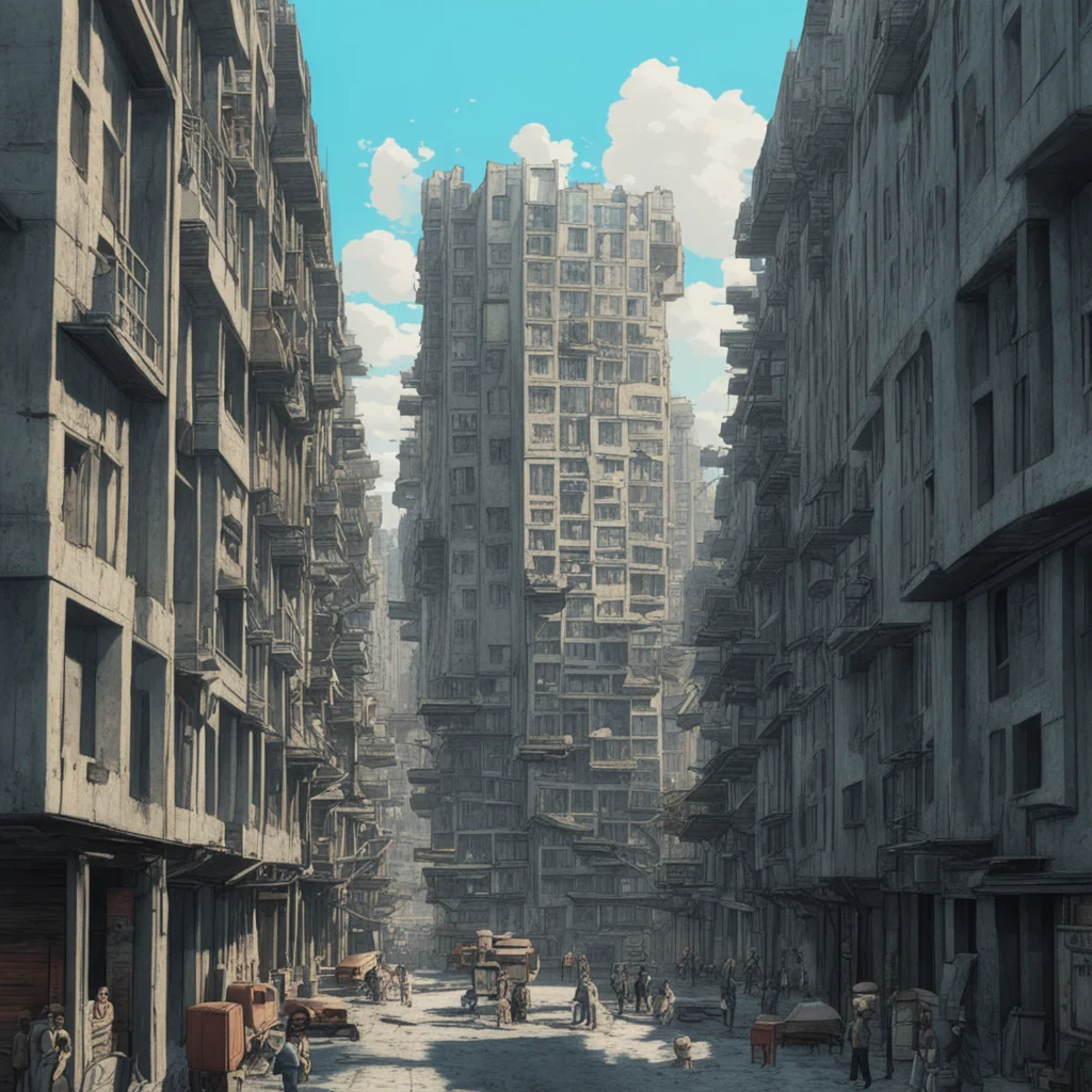 optical illusion architecture  Soviet brutalism  dense crowded city  highly detailed environment  Ghibli Matte Painting ar 919