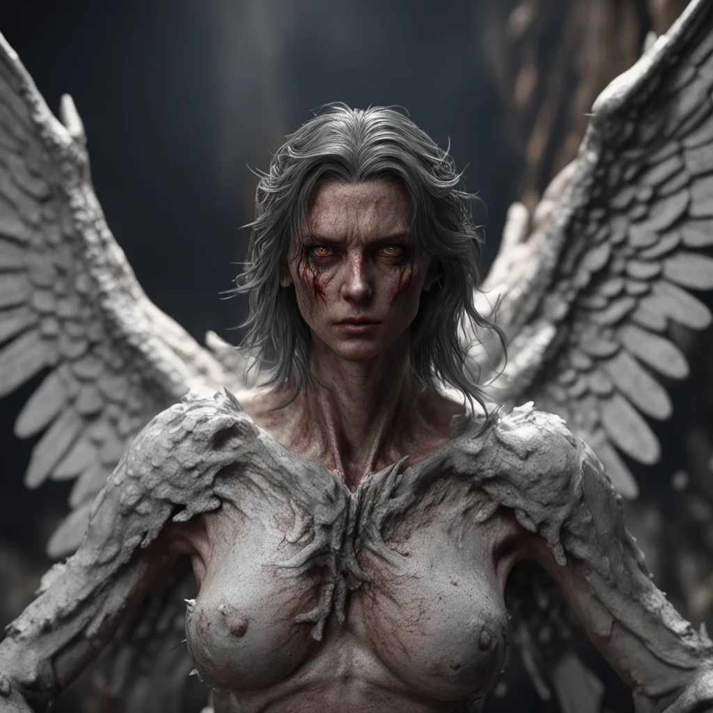 over the shoulder shot of an angel looking into a hellish pit of torment 8k unreal engine renderedzbrush textures hyper 