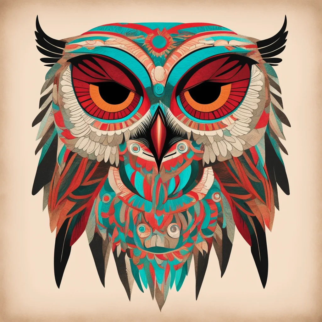 owl in the style of pacific northwest Native American art