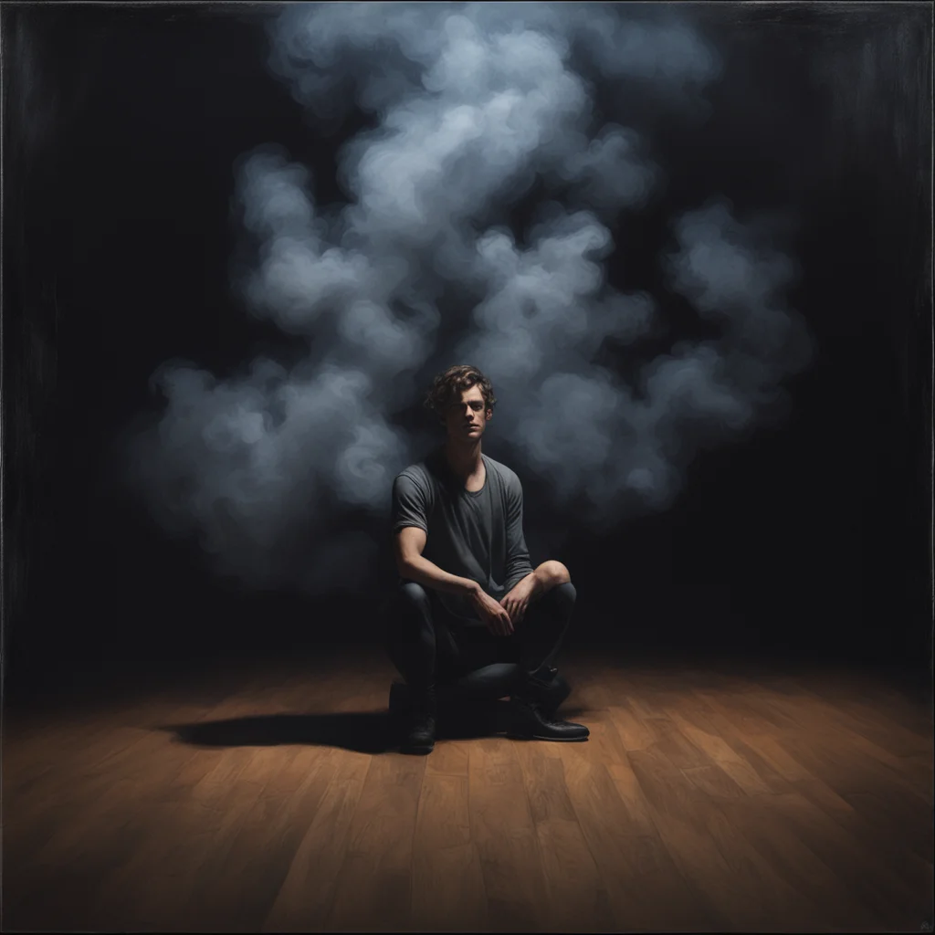 painted Adam lytle quicksilver daydream sitting on a dark lit stage wood floor smoke dim