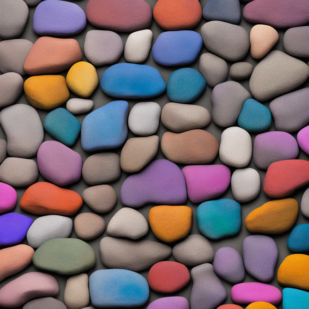 painted rocks laid out in a perfect grid equally spaced and organized by color of the spectrum starting in the top right
