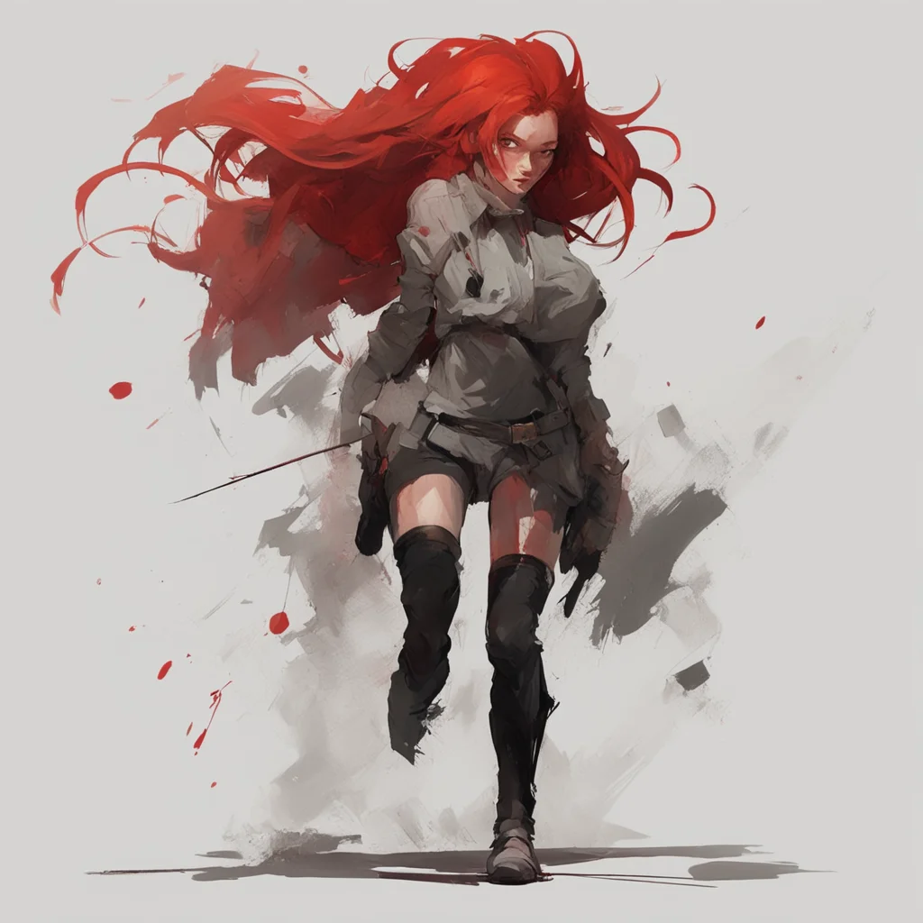 painting of a beautiful girl red hair full body character action pose concept art artstation by Ashley Wood ar 23 stop 8