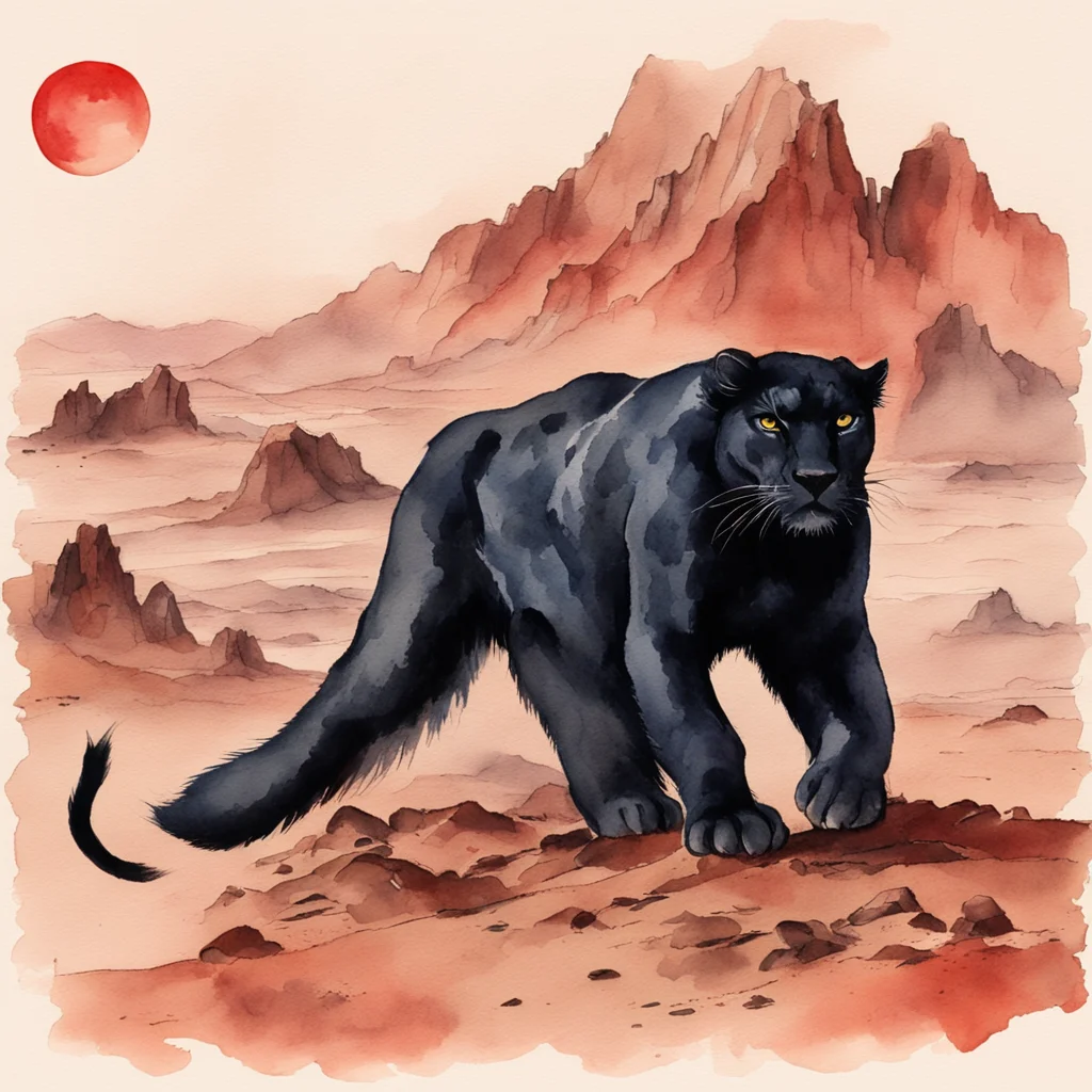panther on mars Chinese watercolor drawing