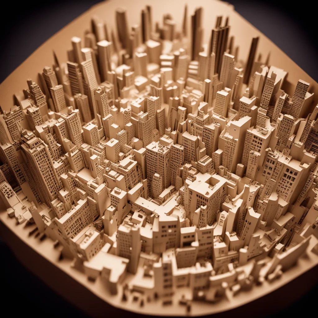 papercut city layered paper cut cardboard illuminated cinematic colossal size concept art organic technology macro shot 