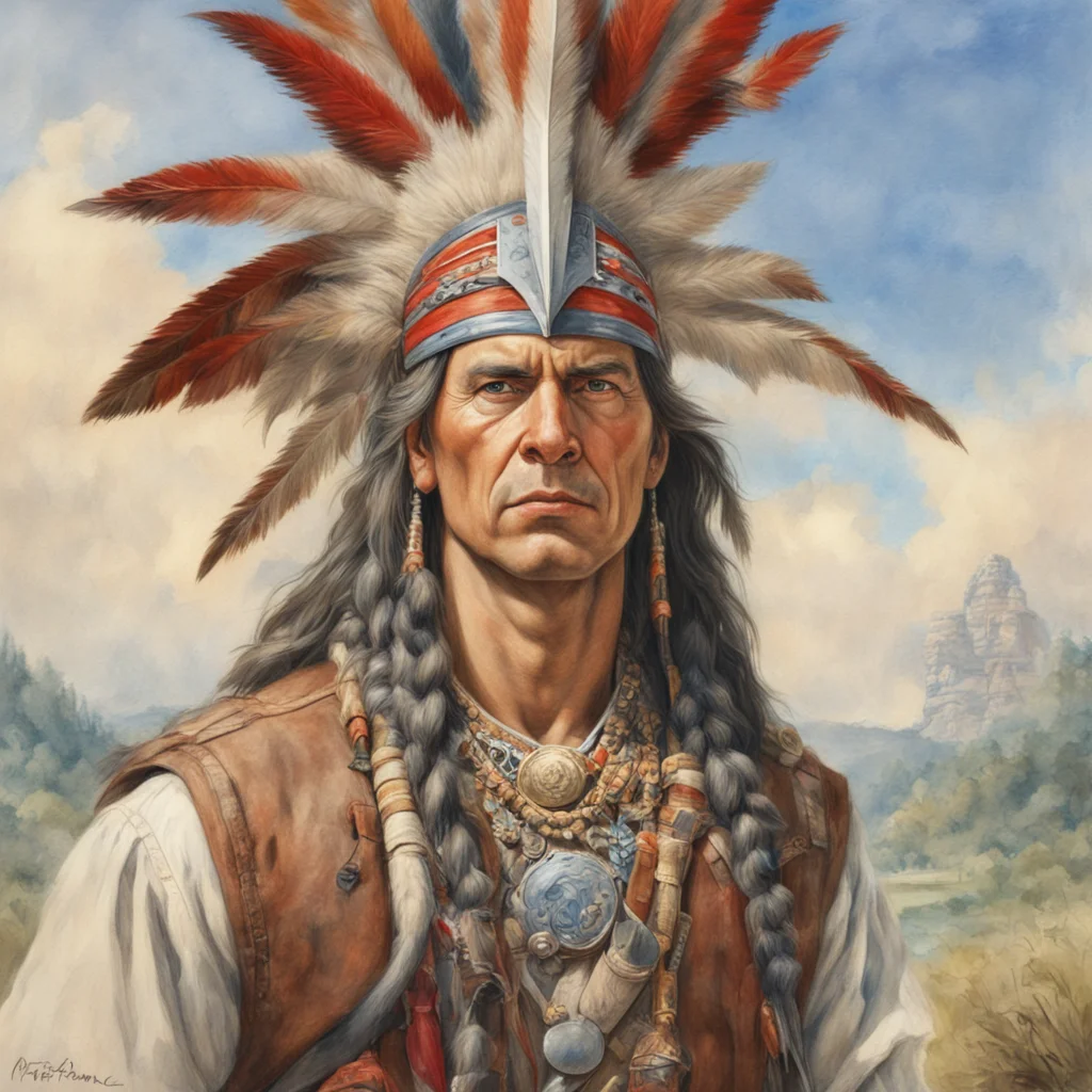 pencil super realistic watercolor hyperpencil detailed oil painting Chief Tecumseh Shawnee Warriora highly detailed rend