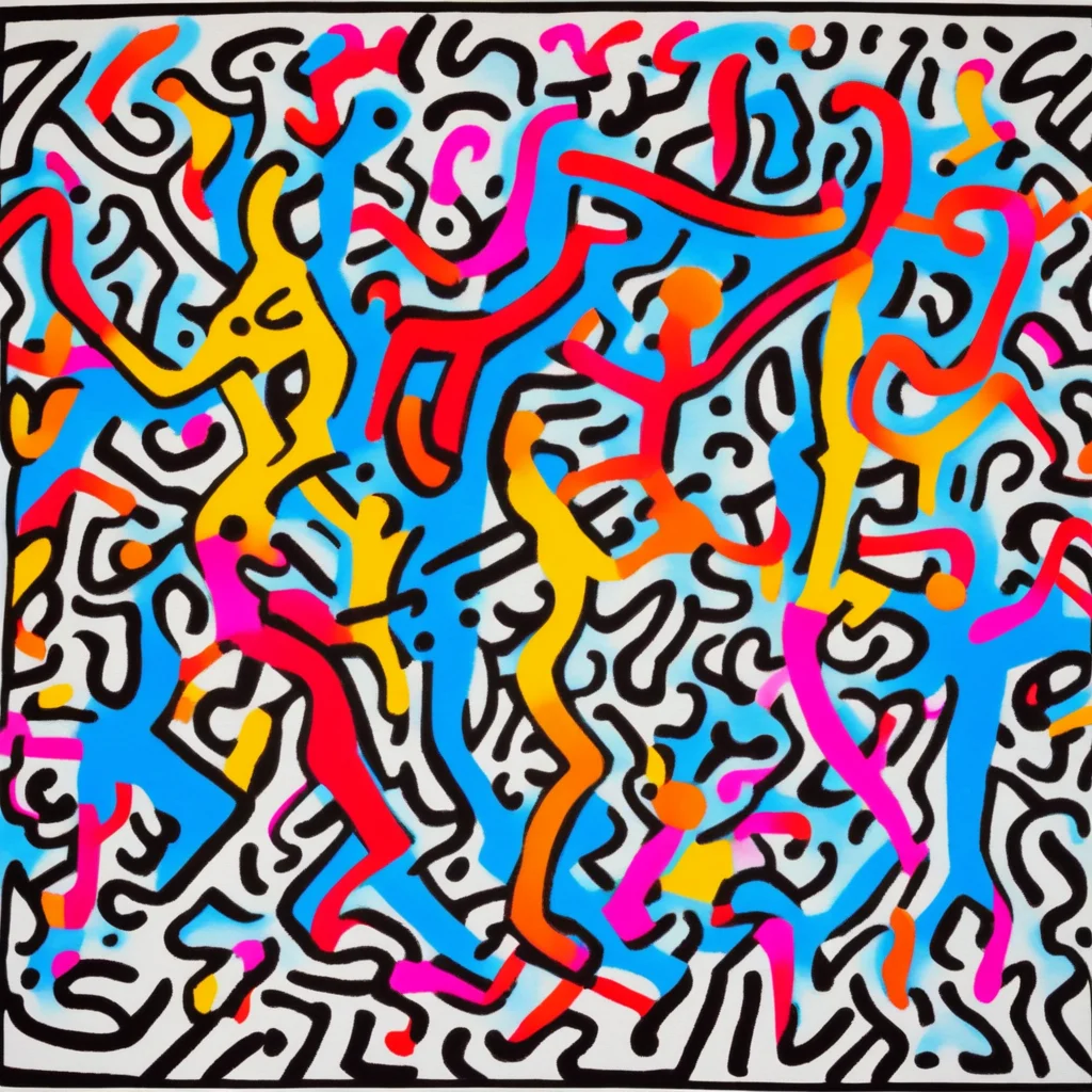 people are dancing painting in the style of Keith Haring ar 23