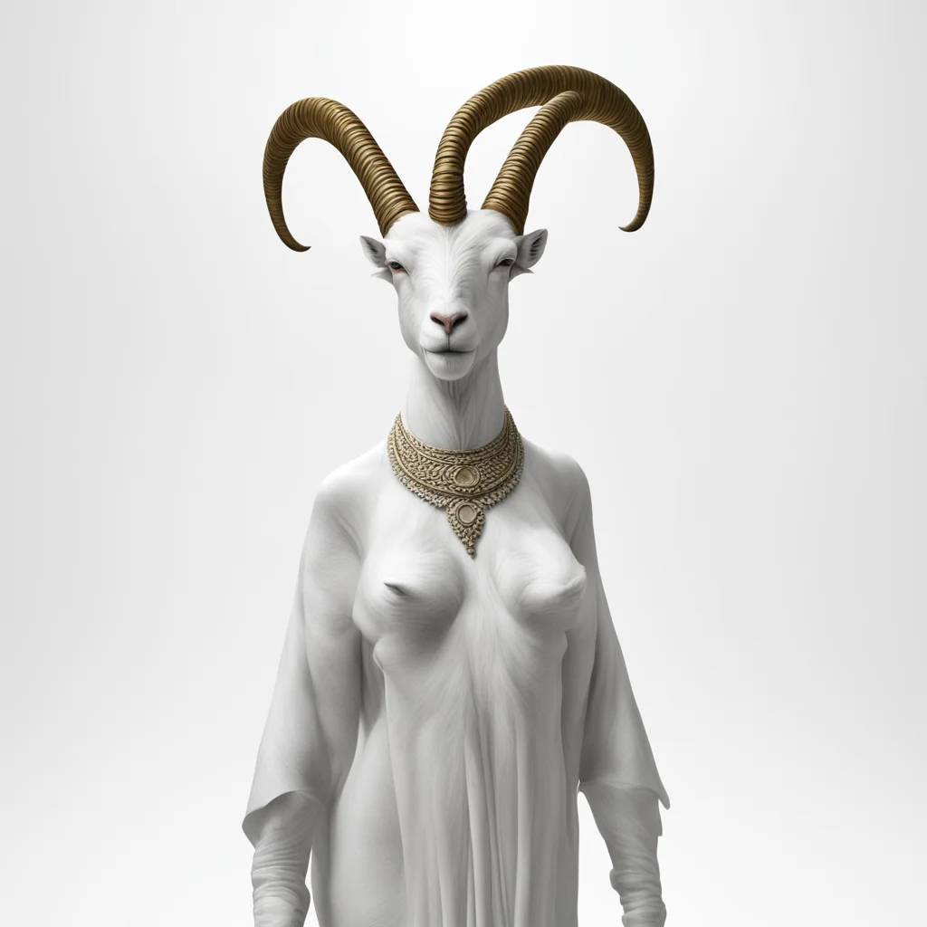 perfect humam female figure10000 with the head of a goat10000 with beautiful horns10000 portrait10000 white backdrop1000