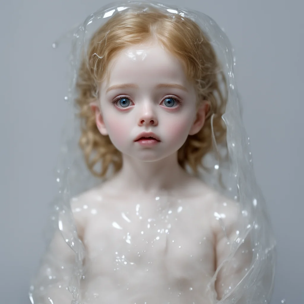 perfect porcelain doll wrapped in wet clear plastic