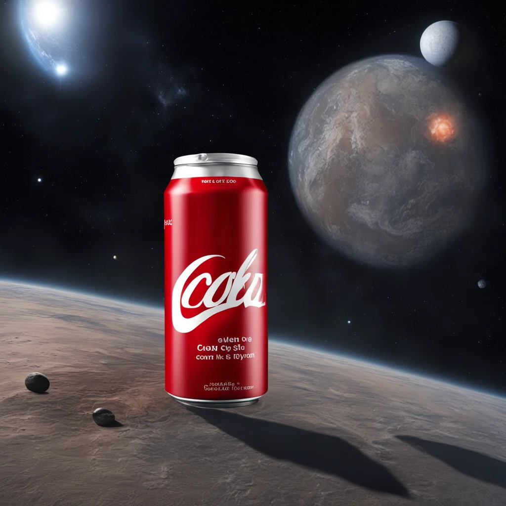 photo of a large can of coke in the solar system