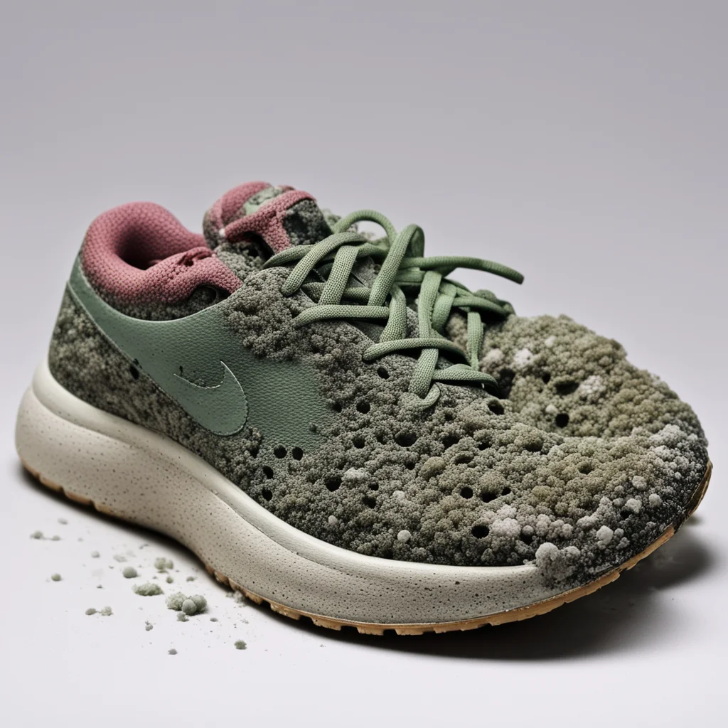photo of a nike roshe covered in mold and rats