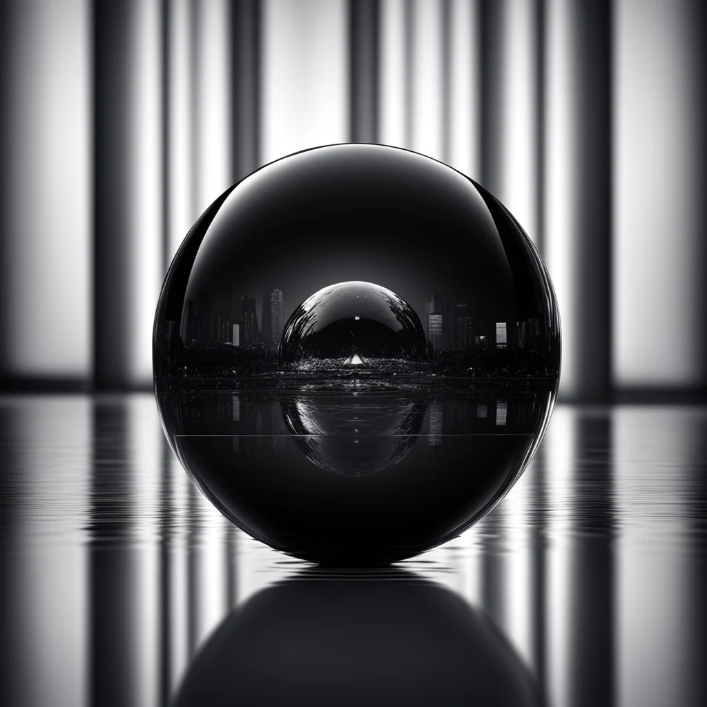 photo of a perfect black sphere with a fashion runway in the reflection 3D render photoreal 4K