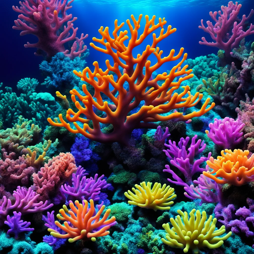 photo of colored coral reef high contrast hugh realistic high detailed unreal render eerie blue light