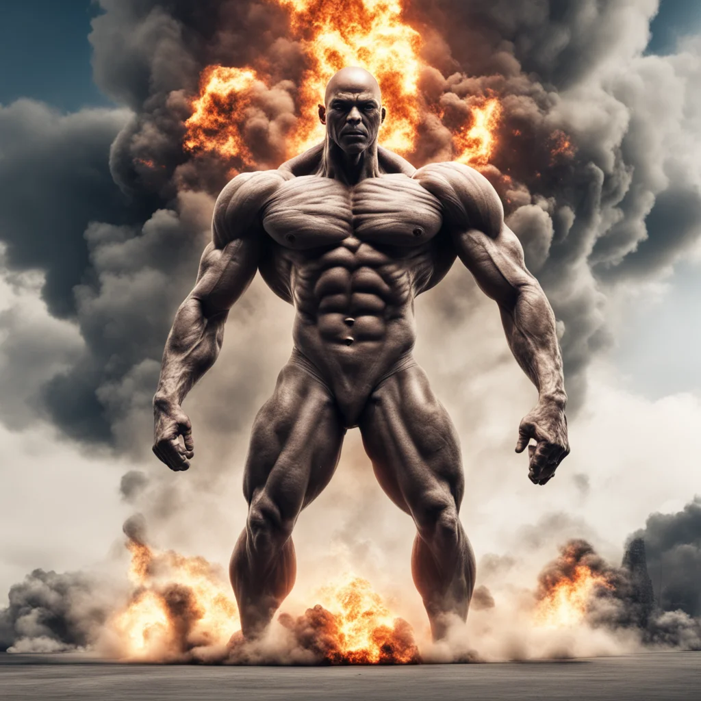 photo of giant body building alien spaceship explosion extreme muscles —ar 45