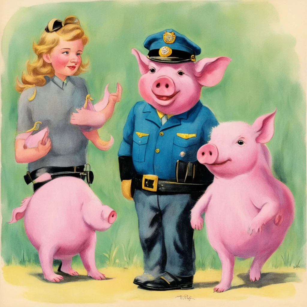 pig cop childrens illustration little golden books 1950 ar 1117
