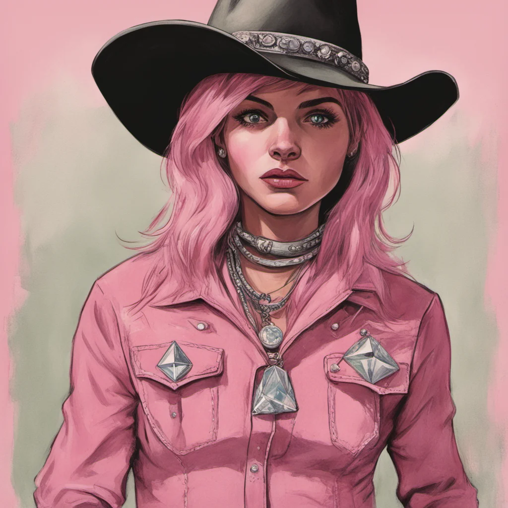 pink emo cowgirl with cowboy hat and diamond teeth illustration by edward kinsella —h 350